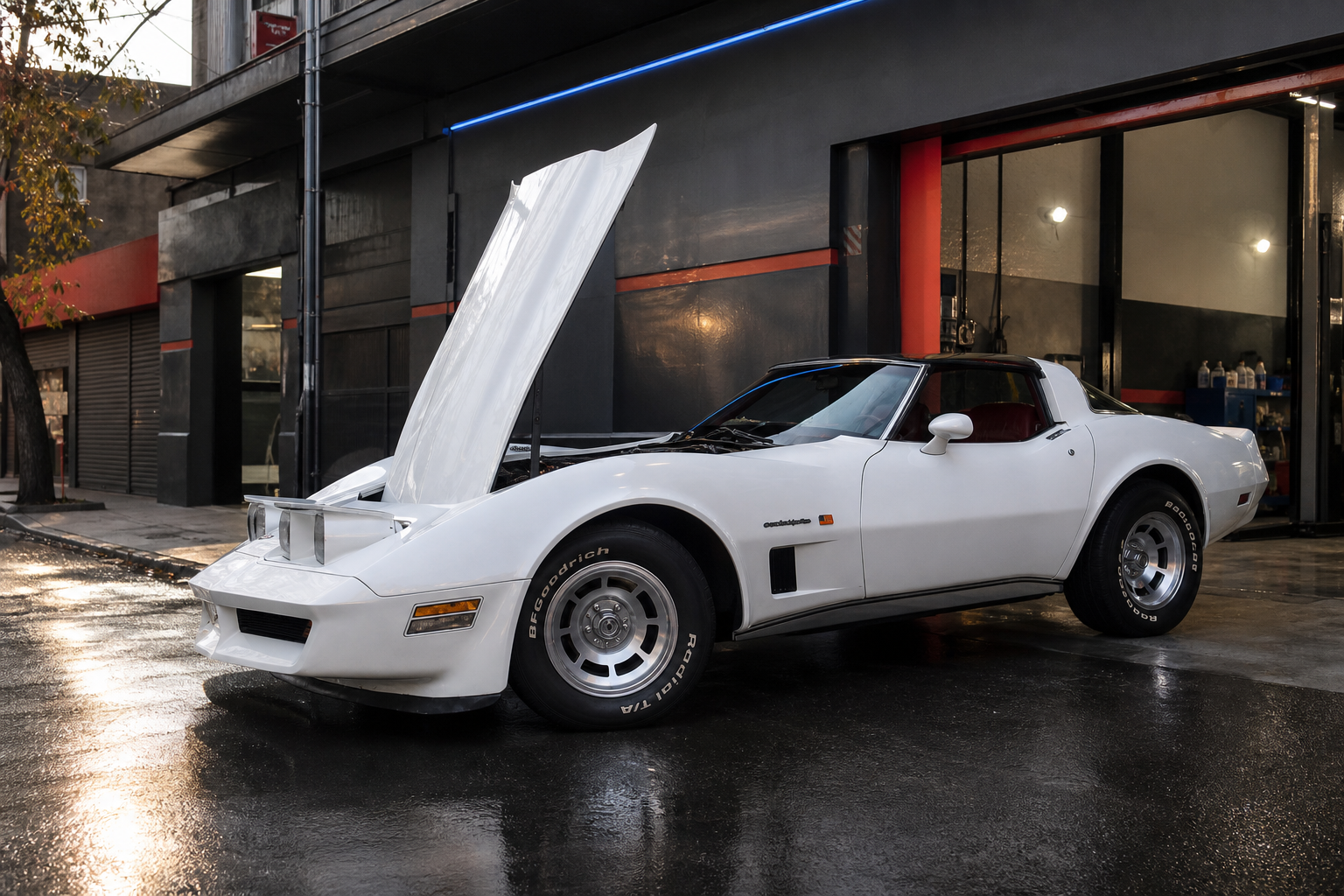 Corvette clásico frente al Lavadero Magallanes